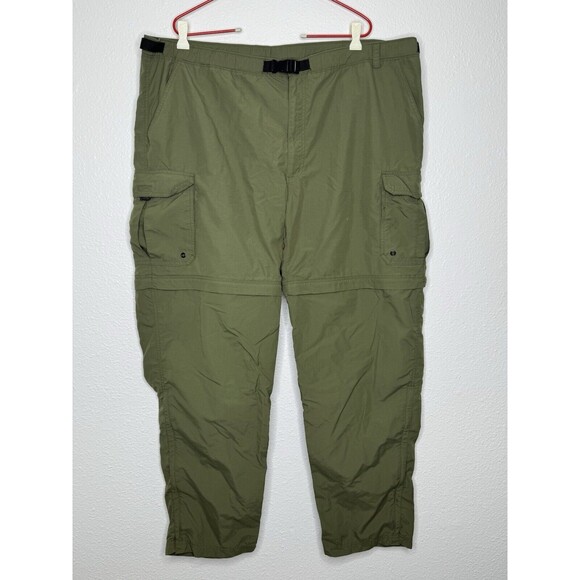 REI Sahara Convertible Pants Mens XL Size 42x30.5 Green Hiking Nylon Belted UPF - Picture 1 of 16